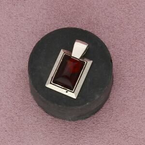 sterling silver amber rectangle pendant